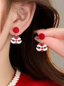 Red Lion Awaken New Year Fashion Earrings Womens Style Elegant Personality Alloy Gold Plated Post Ear Jewelry Accessories