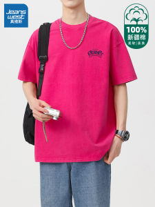 True Weave Mens Short Sleeve T-Shirt Summer 2024 Washed Vintage Heavyweight Pure Cotton Half Sleeve Top Breathable Casual Tee