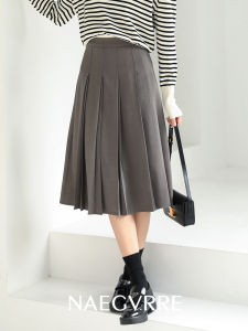 Naegvrre Grey Pleated A-Line Mini Skirt High Waist Slimming Umbrella Skirt Womens Spring Autumn New Style Polyester Fiber