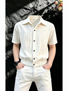 CHENMU | Stylish Collar Linen Short Sleeve Shirt for Men Light Summer Wear