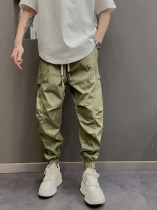 Spring Autumn Loose Fit Casual Workwear Pants for Men with Big Pockets Outdoor Fashionable Trendy Elastic Waist Cargo Trousers