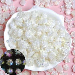 Phụ Kiện Trang Trí Móng Hình Bướm Hoa Trong Suốt Phát Sáng 3D Bằng Nhựa Resin Màu Trắng Ánh Trăng Hoa Trà Hoa Hồng Dùng Cho Làm Nail DIY