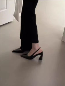 French Style Pointed Toe High Heels Womens Spring Summer Chunky Heel Backless Single Shoes Elegance Wrapped Head Sandals