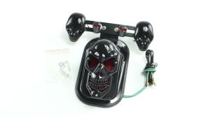 Motorcycle LED Skull Taillight With Turn Signal Rear Brake Light Black/ Chrome Skeleton Style Modified Blinker Indicator Lamp