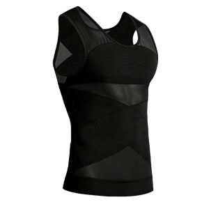 Mens Crew Neck Sleeveless Body Shaper Tank Top Mesh Chest Abdomen Compression Slim 4-Way Stretch Sport Shapewear
