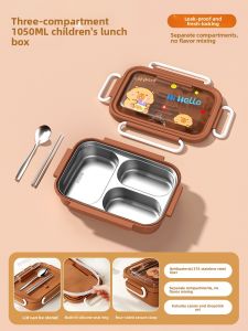 YOULUNMEI | Stainless Steel 3-Compartment Bento Box For Students Boys