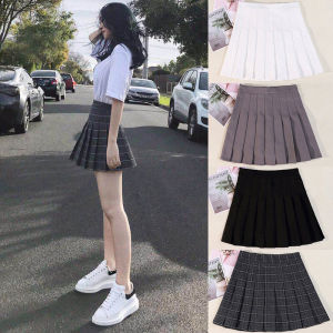 กระโปรงสั้นผ้าโพลีเอสเตอร์ลายสก็อตเอวสูงทรงเอเข้ารูปสำหรับผู้หญิงในฤดูร้อน สีดำ กระโปรงสั้นทรงเอสไตล์นักศึกษา
