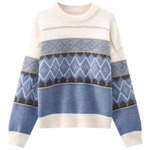 Áo Sweater Mềm Dài Tay Cổ Tròn Họa Tiết Fair Isle