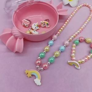Unicorn Princess Frozen Children Jewelry Set Necklace Bracelet Earring Ring Cute Beaded Accessories For Little Girls