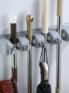 High Quality TKIS Gantungan Sapu Dan Kain Pel 5 Slot 6 Gantungan Magic Holder Broom And Mop Hanger