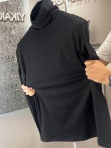 Mens high neck bottom long sleeved t-shirt Korean version slim fit autumn and winter double-sided velvet trend versatile solid color top t shirts for men high quality baju panjang tangan lelaki