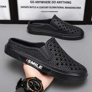 Mens Summer Outdoor Slip-On Anti-Slip Office Work Slippers Soft Bottom Head Cover Half Slippers Breathable Sport Casual EVA