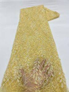 5yard soft lace fabric Leaf sequin embroidery telas para costuraEvening gownWedding dress designer fabric for sewing