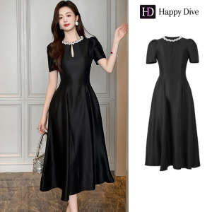 Happy Diva เดรสผู้หญิง เดรสสีดำ เดรสทรงเอ เดรสซาติน เดรสทำงาน เดรสไฮโซ เดรสวินเทจ เดรสออกงาน เดรสปาร์ตี้ ชุดราตรี 80219
