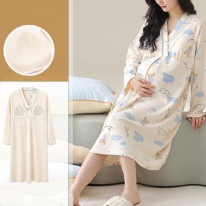 Maternity Spring and AutumnCotton Nursing Nightdress for Maternity Floral Printed Sleepwear Pregnancy Home Hospital Wear