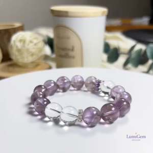 LumiGem Elegance Clarity Crystal Bracelet – Bolivian Amethyst Clear Quartz & Violet Rhinestone