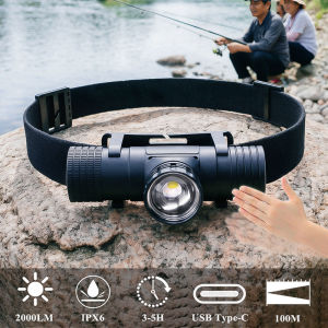 1*LED Headlamp Sensor Headlight USB Type-C 18650 Magnetic Tail Head Torch Camping Hunting Fishing Lamp Zoomable Flash Light