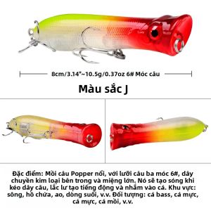 Mồi Câu Cá Nước Mặn Nổi Mặt Nước 8cm-12g 6 # Mồi Cứng Nổi Nhân Tạo Wobblers Dành Cho Striper Pike Ocean River Lake