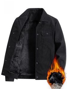 ROMON | Lormen Mens Corduroy Jacket Winter New Thickened Fleece Loose Casual Warm Workwear Coat Youth Popular Polyester Fiber Long Sleeve