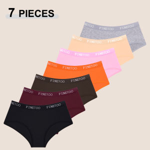 FINETOO 7Pcs/Set Womens Seamless Cotton Panties Solid Color Letter High Quality Elastic Underpants Soft Comfortable Lingerie