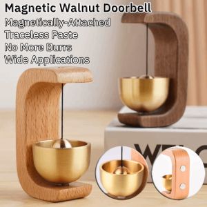 [When the Doorbell Rings Wealth Pours In]  Magnetic Walnut Doorbell Cute Copper Door Bell Fine Carved Solid Wood Door Ringing Decor