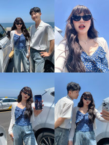 ชุดเสื้อกั๊กแขนกุดลายดอกไม้สไตล์เกาหลีหวานสำหรับผู้หญิง ชุดเสื้อกั๊กแขนกุดและเสื้อคาร์ดิแกนแบบเปิดหลัง ฤดูใบไม้ร่วงต้นๆ