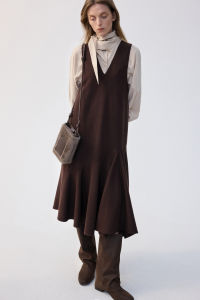 epoque de rueen | Wool Blend Asymmetrical Skirt V-Neck Layering Dress for Winter