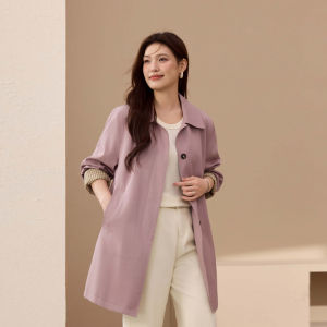 Elegant Korean Style Mid-Length Coat plus Size Womens Fashion Outerwear Autumn Season Slim Fit Design with Belt