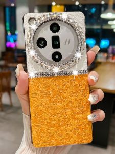 Fashionable Womens Leather Phone Case Full Coverage Curved Screen Oppofindx7 Findx7Ultra Diamond Embedded Creative Design