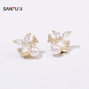 Safufa Replicated Diamond Artificial Pearl Earrings Pair Vintage Fashionable Design Sensation Ear Jewelry Earrings 817728