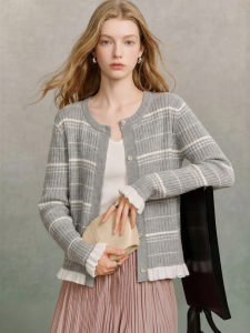 Striped Knit Sweater Feminine Fall Slim Ocollar Long Sleeve