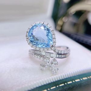 Montagne Jewelry 18k Pure White Gold Ring Diamond Inset Fine Jewellery Natural 3.44 Carat Aquamarine Ring