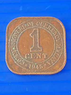 1945 WW2 King George Malaya 1 cent coin