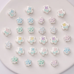 1pcs 13/15mm Alloy Beads Flower Beads Tulip Star Pattern Charms for Keychain Necklace Bracelet DIY Jewelry Making Accessories