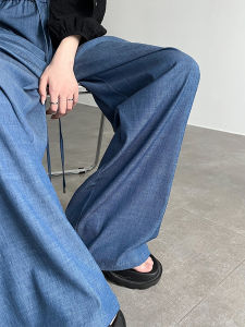 น้ําแข็ง ผ้าไหม นุ่ม เดนิม กางเกงยีนส์ ผู้หญิง ฤดูร้อน สูงบาง เอว ขาตรง Lyocell ผ้าวิสโคส หลวม ขากว้างพอดี กางเกง ความรู้สึกเย็นสบาย