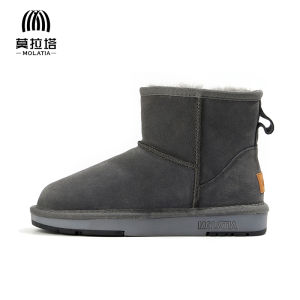 Womens Winter Thick Bottom Snow Boots Increased Warmth Anti-slip Fur Integrated Mid-Calf Cotton Shoes Fashionable Casual Pure Color