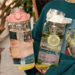 Large Capacity Glass 1000ml Girl Internet Celebrity Male 1500 Ml Water Cup Summer with Straw High Temperature Resistant Cup