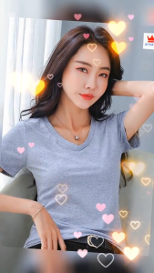 [ Siêu Sale * ] Áo Phông Nữ cổ tim tay ngắn cotton lạnh chất đẹp dày dặn siêu co giãn chống bai xù