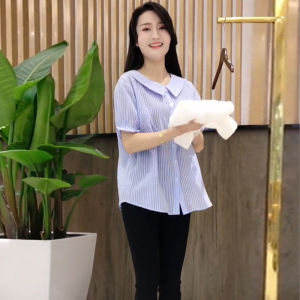 Slimming Loose Comfortable Striped Shirt White