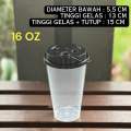 Gelas Plastik PP Cup Injection 12 Oz 14 Oz 16 Oz 24 Oz (1 Pack isi 25 Set) (1 Set Terdiri dari Cup + Tutup + Stopper Sambung) Bahan Bagus, Tebal, Anti Tumpah. 