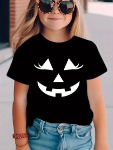 Áo Thun Hình Mặt Bí Ngô Halloween Cho Bé Gái Có In Hình Lông Mi Tay Ngắn Bằng Cotton Trẻ Em Mặc Thường Ngày Ngày Lễ Áo Thun Cha Mẹ Và Con Cái