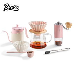 Bincoo phin pha cà phê Set Với Máy Xay Tay Brewer Set gốm màu hồng Hộ Gia Đình cốc lọc Bộ dụng cụ Cà Phê