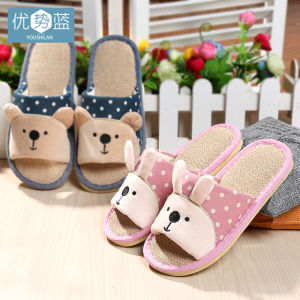 Spring & Fall Winter Four Season Flax Cotton Linen Fabric Slippers Man and Woman Cartoon Household Non Slip Lovely Bedroom Summer