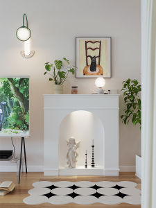 French Vintage Fireplace Art Background Wall Decor Cabinet Living Room Homestay Atmosphere Lamp Decoration Black White Shelf