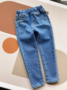 Childrens Slim Fit Jeans Spring Autumn New Style Elastic Washed Soft Bootcut Pants High Waist Nine Points Rigid Denim