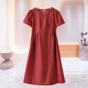 Lceline Casual A-Line Dress Side Button Hidden Waist Slimming Summer Fashion Womens Dress Regular Sleeve Length Fabric Blend