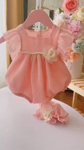 BD134 Bodysuit cánh tiên lụa hồng RIOKIDS cho bé gái sơ sinh đi chơi thôi nôi đầy tháng