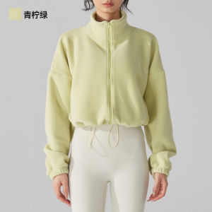 เสื้อคลุมโยคะแบบหนา อบอุ่น ป้องกันลม สำหรับผู้หญิง ฤดูใบไม้ร่วง/ฤดูหนาว แขนยาว ปกสูง ขนแกะ ระบายอากาศได้ดี แห้งเร็ว ดูดซับเหงื่อ