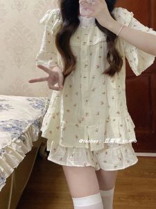 K-style Ins Sweet Floral Pajamas Womens Summer New Arrival Trending Girl Ruffled Short Sleeves Shorts Homewear Suit