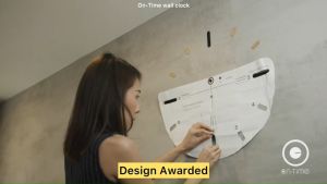 On-Time wall clock นาฬิกาไม่เจาะผนัง v2m เทา ส้ม ขนาดติดตั้ง 56 Cm. นาฬิการางวัลออกแบบ